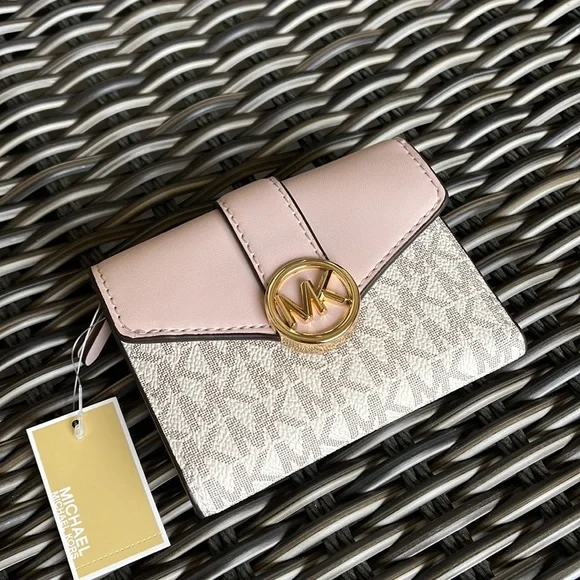 MICHAEL KORS CARMEN MEDIUM LOGO AND FAUX LEATHER WALLET POWDER BLUSH MULTI - Picture 6 of 16
